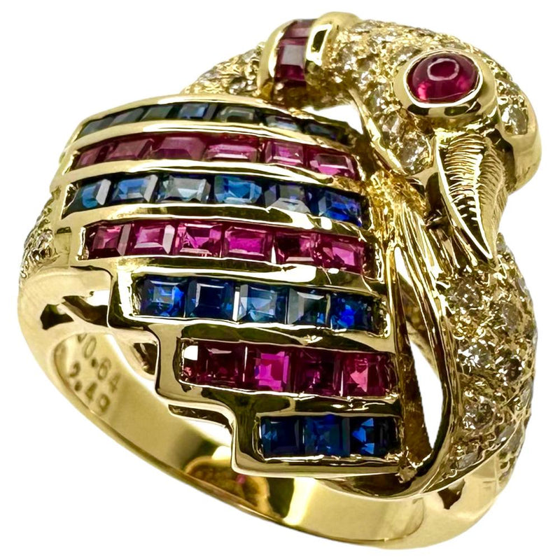 14.5号 鳥モチーフ ルビー/サファイア 計2.49ct ダイヤモンド 計0.64ct